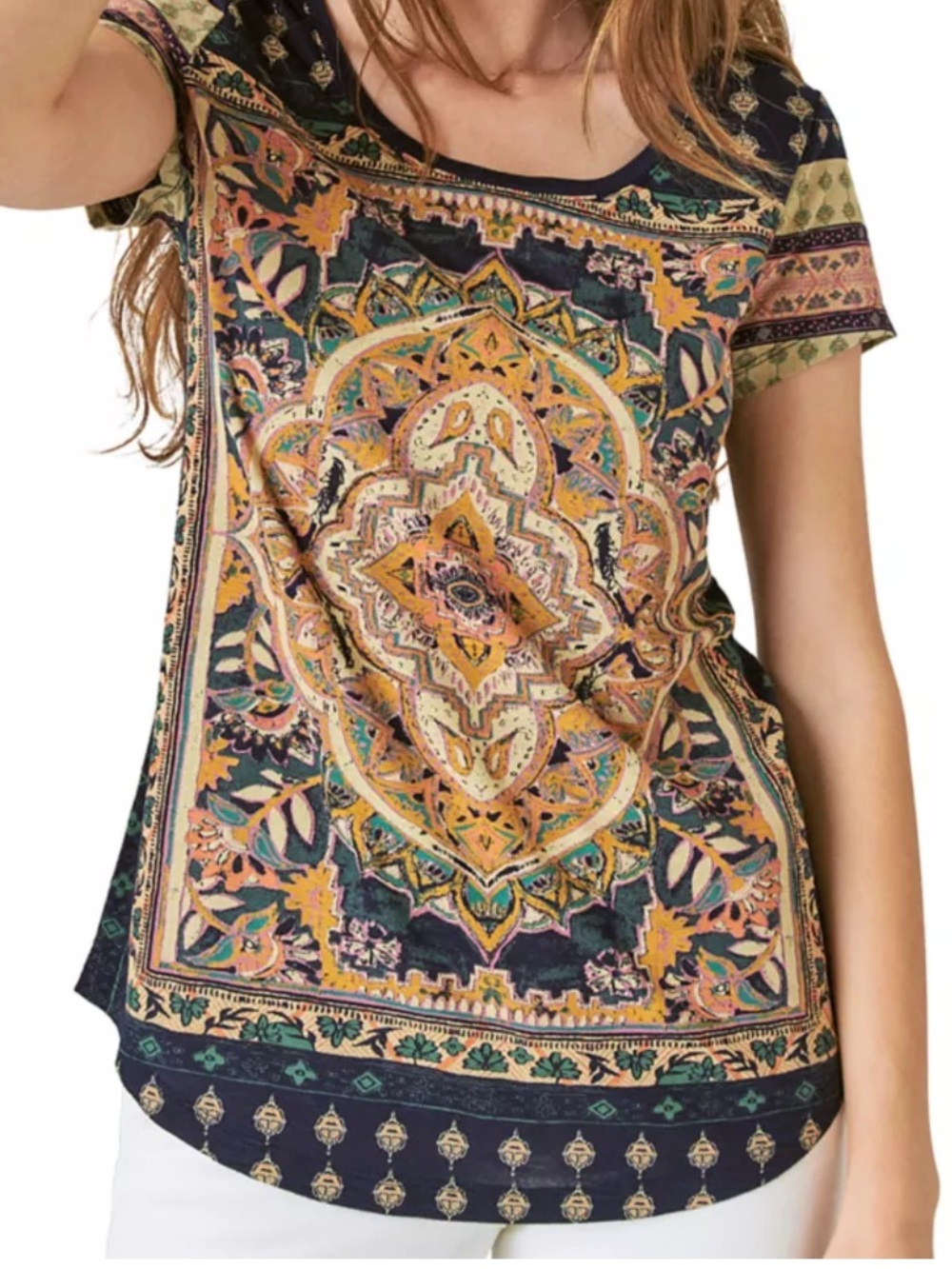 Lucky Brand Womens Boho T Shirt Size 3X Blue Short Sleeve Casual